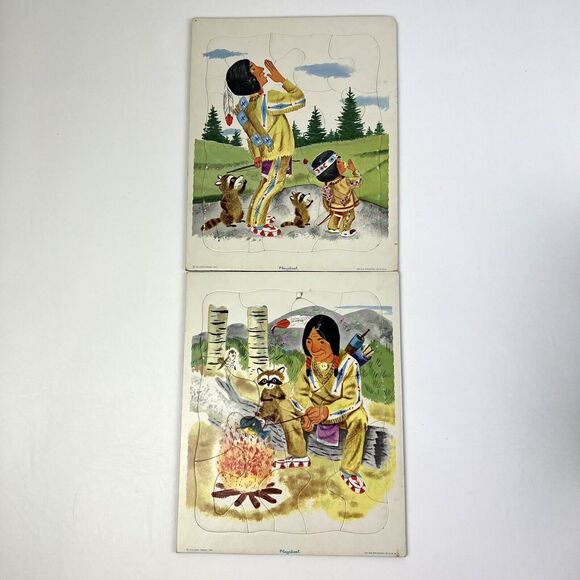 PLAYSKOOL Native American VTG 50s Puzzle Lot Indian  80-6A 6B USA Golden Press - Picture 1 of 10